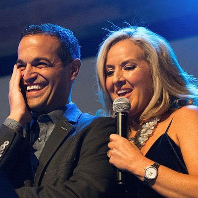 Rebecca and her husband, Tom, at a Cancer Couch Foundation fundraising event 