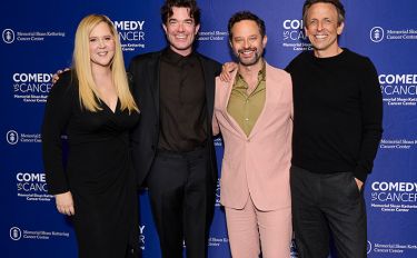 Comedians Amy Schumer, John Mulaney, Nick Kroll, and Seth Meyers pose for a photo at Comedy vs Cancer, MSK’s official comedy benefit show for blood cancer research.  